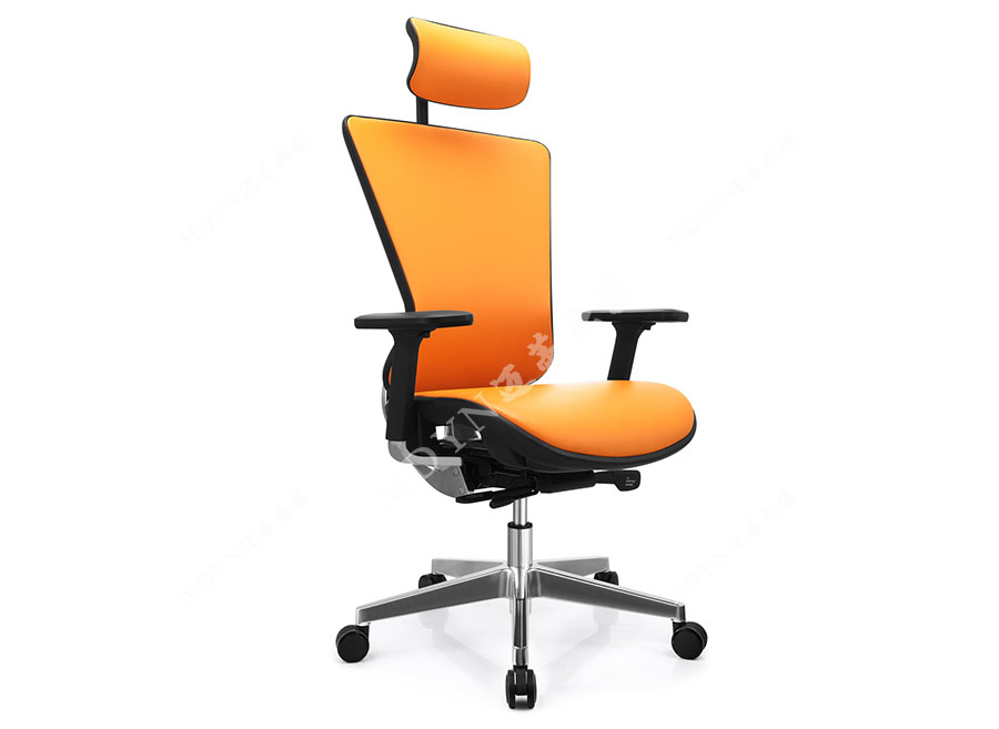 人体工程学椅-MYR20橙色高背椅牛皮材质展示图片